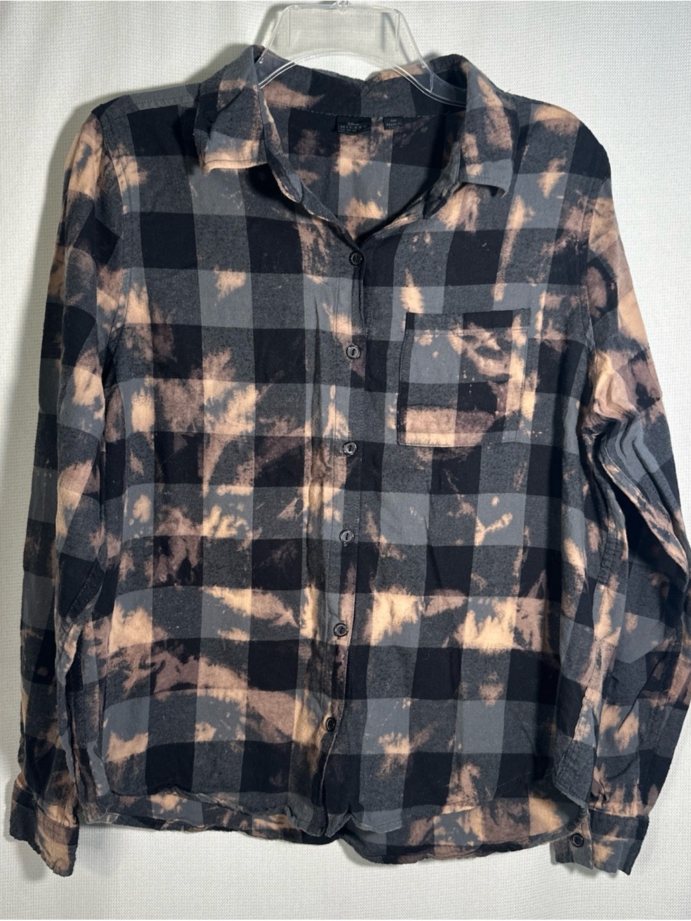 Disney Black and Gray Bleached Plaid Button-Down Shirt